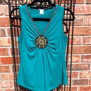 Peter Nygard turquoise sequin/beaded tank 4P